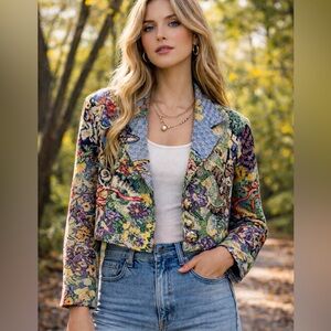 Vintage Painted‎ Pony Tapestry Jacket- Extreme Cottage Core / Cat/ Medium/Cotton